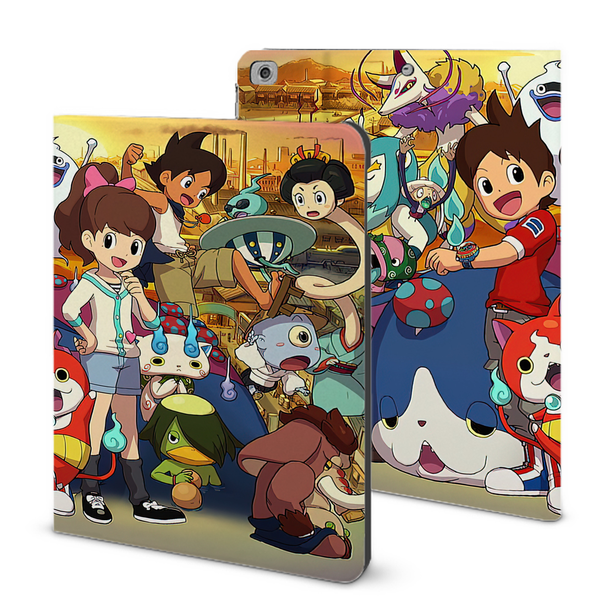 （画像用） 妖怪ウォッチ Yo-kai Watch IPad ケース ブック型 PUレザー TPU 耐衝撃 軽量 薄型 ペン収納なし 全面保護 IPad 各モデル対応